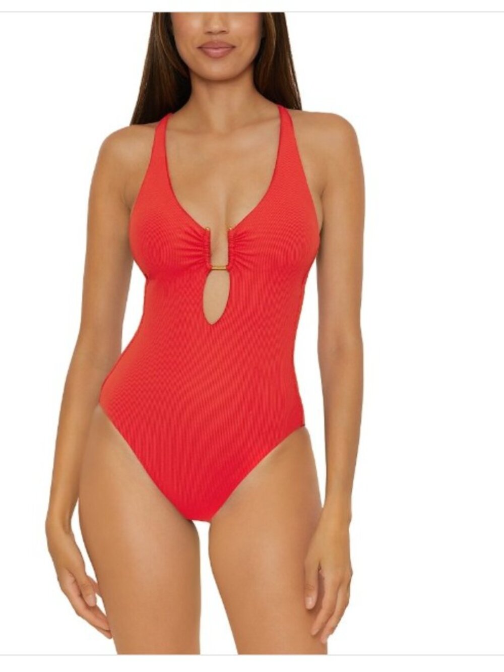 BECCA Women S Standard Modern Edge One Piece Swimsuit Plunge Neck Adjustable Tie - Picture 2 of 2